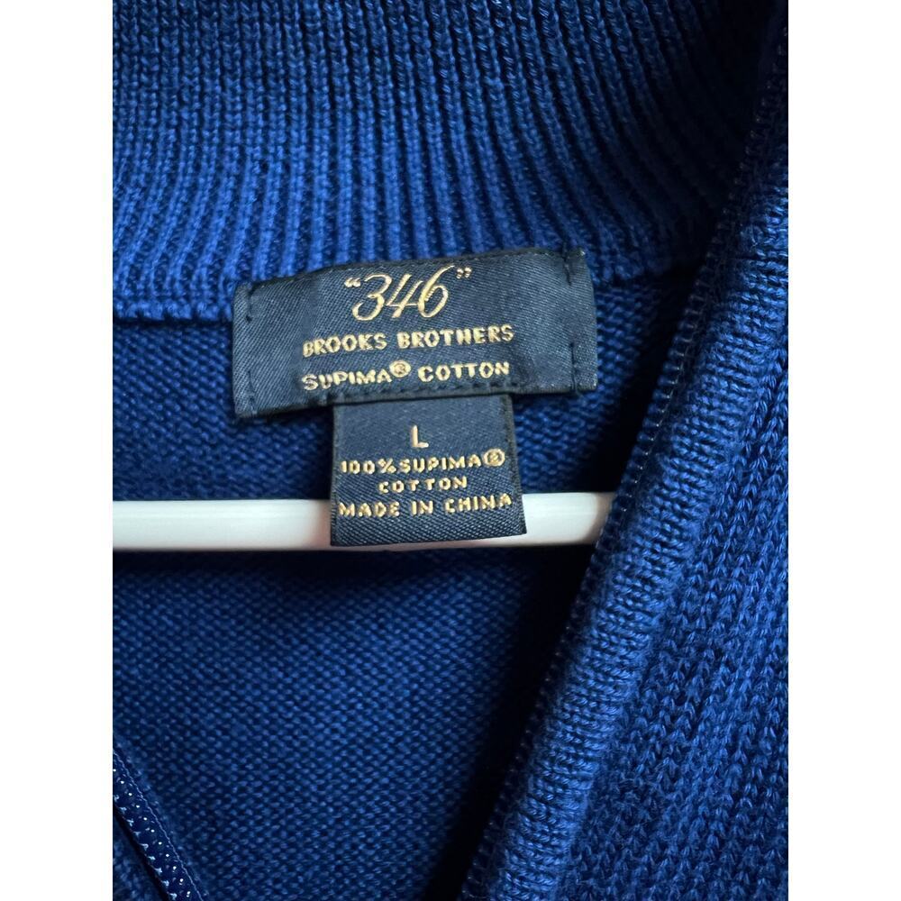 Brooks Brothers 346 Men's Quarter Zip Blue Sweater Supima Cotton Large - Picture 2 of 10